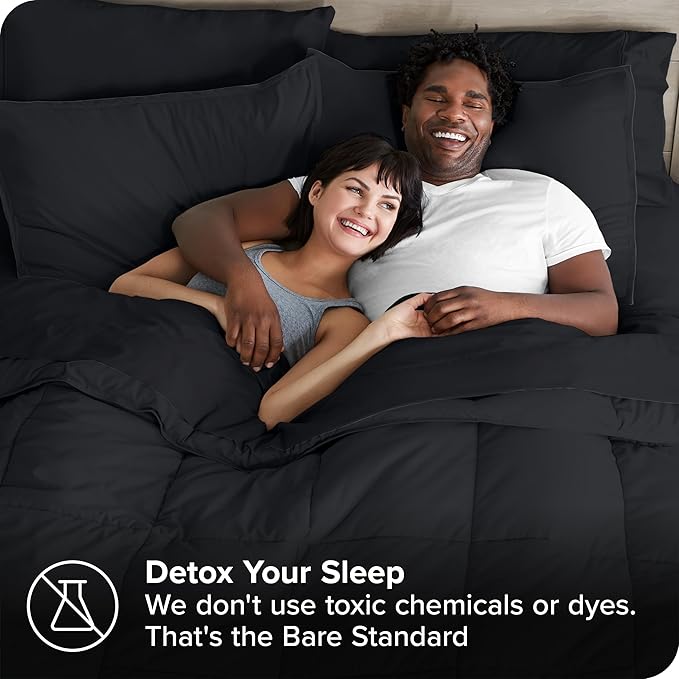 Bare Home Bed-in-A-Bag 7 Piece Comforter & Sheet Set - Full XL - Goose Down Alternative - Ultra-Soft 1800 Premium Bed Set (Full XL, Black/Black)