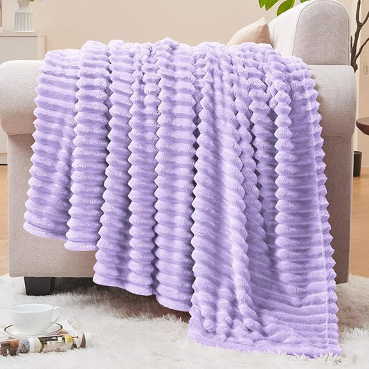 BEDELITE Fleece Blanket Twin Size – 3D Ribbed Jacquard Soft and Warm Decorative Fuzzy Blankets – Cozy, Fluffy, Plush Lightweight Throw Blankets for Couch, Bed, Sofa(Pastel Lilac, 60x80 inches)