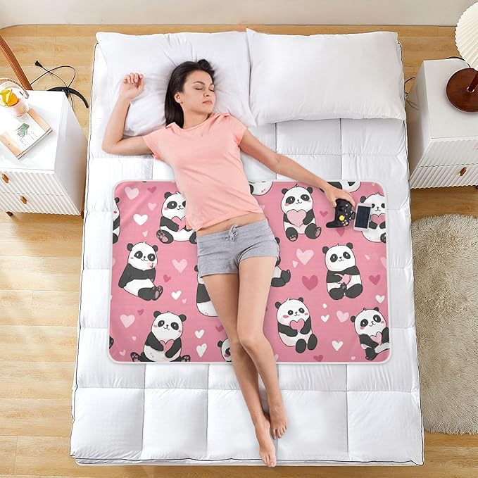 Waterproof Bed Pad Reusable Changing Pad Toddler Mattress Protector Large Pee Pad Baby Diaper Pad Soft Washable Liner Cute Pink Pandas and Hearts