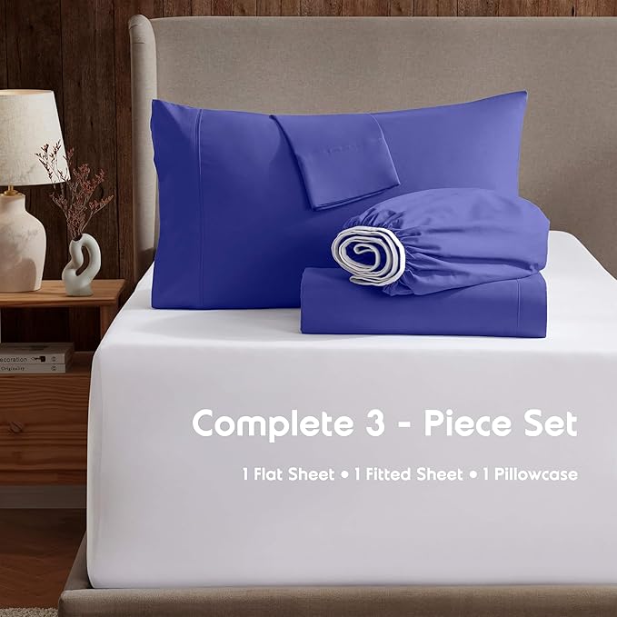 Nestl Twin Sheet Set - 1800 Ultra-Soft Microfiber Twin Bed Sheets - Double Brushed - Deep Pockets - Easy Fit - Extra Soft - 3 Piece Set - Bedding Sheets & Pillowcases (Twin, Royal Blue)