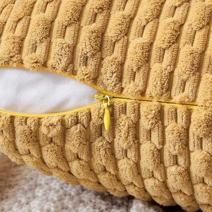MIULEE Pack of 2 Decorative Throw Pillow Covers 18x18 Inch Soft Boho Striped Textured Corduroy Pillow Covers Modern Farmhouse Home Decor for Couch Bed Sofa Living Room Gold