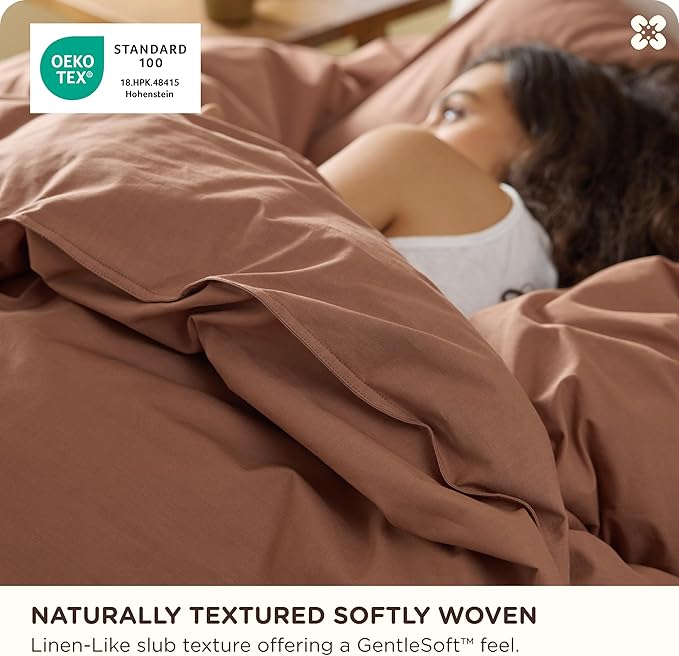 Bedsure Cotton Duvet Cover Queen - Luxury Slub Weave 100% Cotton Duvet Cover with a Linen Like Textured, Easy Change Durable Bedding, Mocha Mousse, 90" x 90"