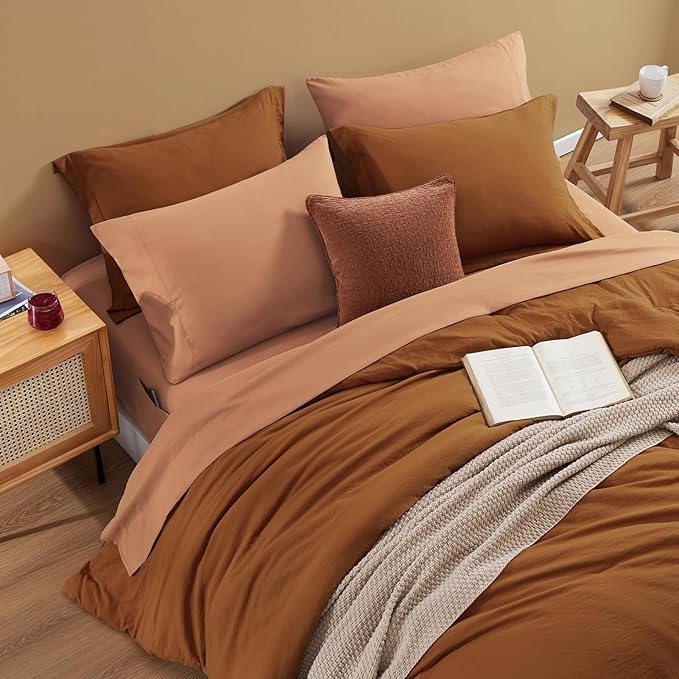 WRENSONGE Full Size Comforter Sets- 7 Pieces Soft Terracotta Bed in a Bag with Fitted Sheet, Flat Sheet, 2 Pillow Shams, 2 Pillowcases, Warm Bedding Sets for All Season