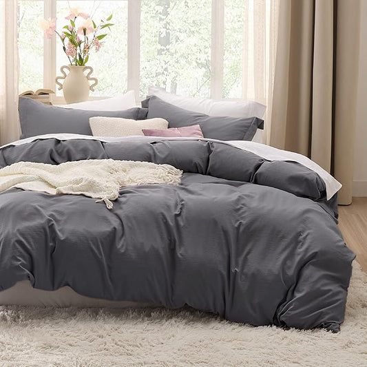 Bedsure Dark Grey California King Duvet Cover - Prewashed Cotton-Like Polyester Extra Soft Bedding Set, Includes 1 Cal King Duvet Cover 104x98 Inches with Zipper Closure & 2 Pillow Shams, No Comforter