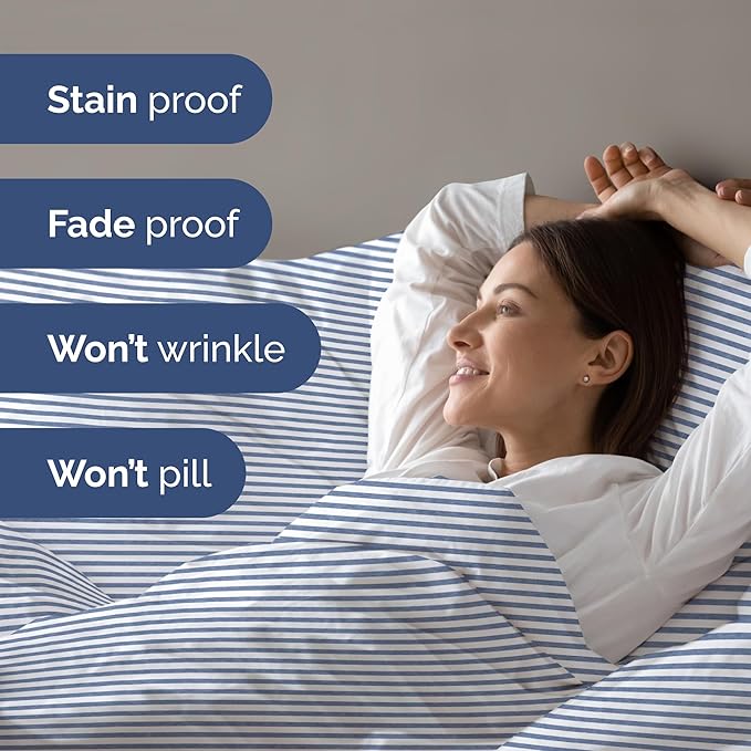 Duvet Cover Twin/Twin XL Size - Extra Soft Twin/Twin XL Size Duvet Cover - Lightweight, Breathable & Cozy w/ Zipper Closures and Ties - 68" x 90" Inches - (Blue Stripes 2) Comforter Not Included
