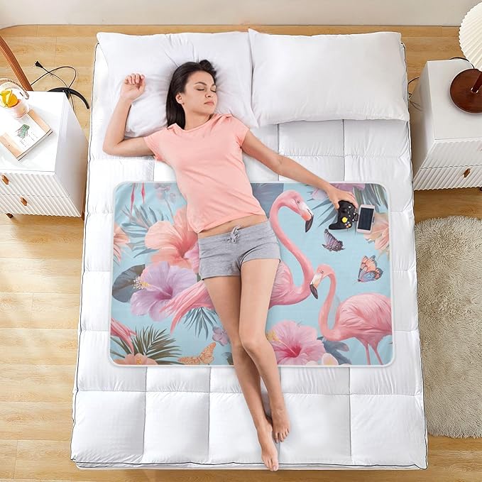 Waterproof Bed Pad Reusable Changing Pad Toddler Mattress Protector Large Pee Pad Baby Diaper Pad Soft Washable Liner Sky Blue Flamingo Flower