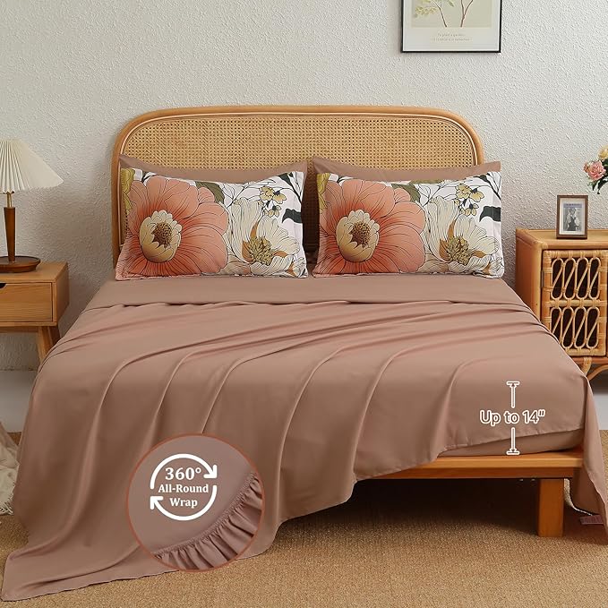 Xruibed Floral Comforter Set Queen Size 7 Pieces Bed in a Bag Pink Flower Bedding Comforter Sets Lightweight Boho Bed Set with Sheet,Pillowcases&Shams for All Season