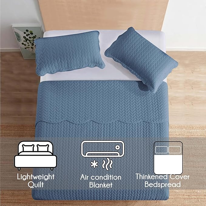 IR Imperial Rooms Twin Quilt Bedding Set (68” x 86”) - Bulk Pack of 10 Wholesale for Hotels, Guest Bedroom & Airbnbs - Lightweight Microfiber Reversible Embossed Quilts Bedspreads (Light Blue)