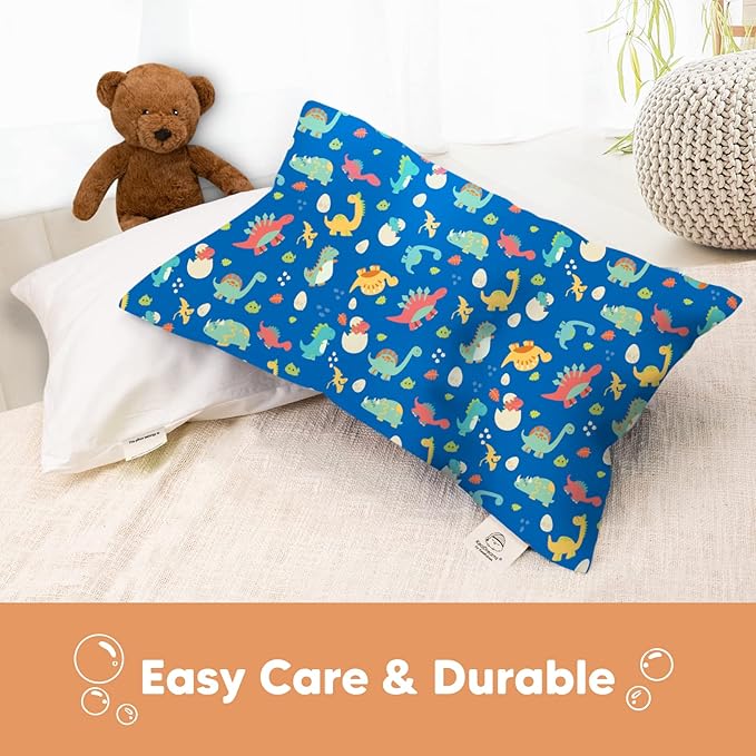 KeaBabies Toddler Pillowcase 13"x18" - Organic Cotton Toddler Pillowcase for Kids, Boys, Girls,Soft & Durable Cotton Cover for Miniature Sleepy Pillows,Cute Colors,Pillow Sold Separately(DinoWorld)