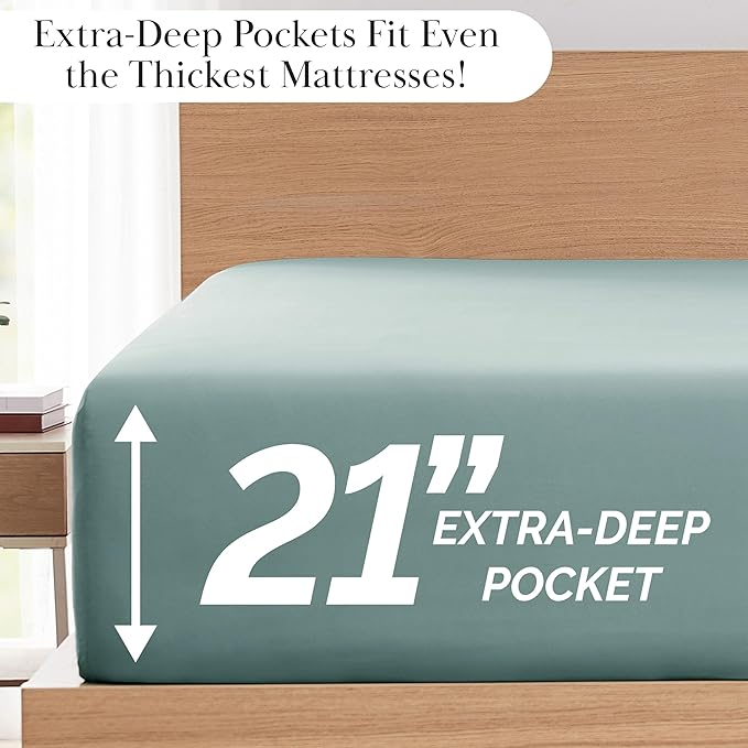 Southshore Fine Living Inc. Twin XL Bed Sheets 3-Piece Set | 21" Extra Deep Pocket with 1 Pillowcase | Hotel Luxury Quality | Easy Care Wrinkle-Free Bedsheet | Microfiber Bedsheets | Steal Blue (Teal)