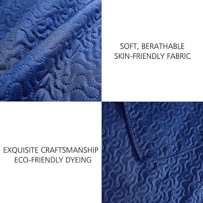 JML Quilts Set, Bedspread Coverlet Set with Pillowcases - 3 Piece Soft and Lightweight Bed Quilt for Spring, Autumn and Summer (Embossed Stripe - Navy, King(92"x104"))