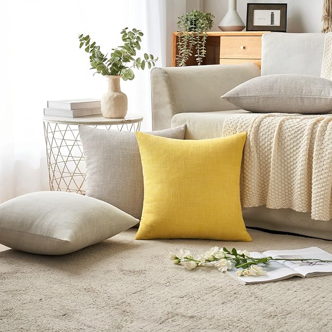 MIULEE 24x24 Inch Pack of 2 Decorative Linen Burlap Textured Euro Pillow Covers Farmhouse Boho Accent Pillowcases Spring Home Decor for Couch Sofa Bedroom Living Room Yellow