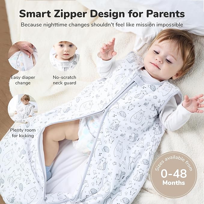 Baby Sleep Sack 1.0 TOG, Organic Cotton Baby Wearable Blanket with Two-Way Zipper, Swaddle Transition Baby Sleeping Bag, All-Season Sleep Sack for Newborn Infant Toddler Boy Girl, 0-6 Months, 1-Pack
