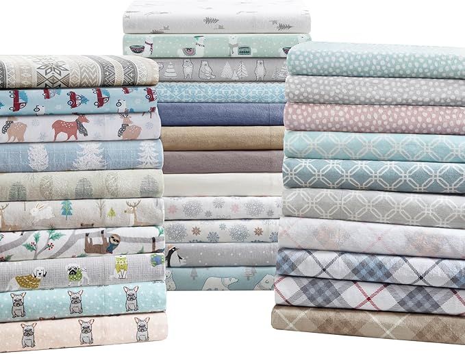 Sleep Philosophy True North Cozy Flannel Warm 100% Cotton Sheet - Novelty Print Animals Stars Cute Ultra Soft Cold Weather Bedding Set, King, Reindeer 4 Piece