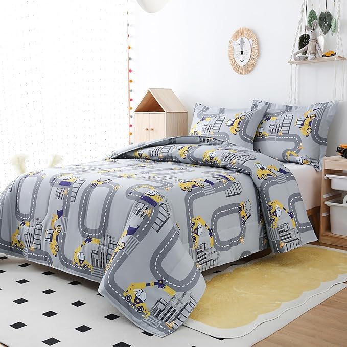 Yibeizi Full Size Bed Comforter Sets, Kids Lightweight All-Season Comforter Set Cute Truck Pattern Microfiber Breathable Hypoallergenic Soft Oeko-Tex Bedding Comforter Sets