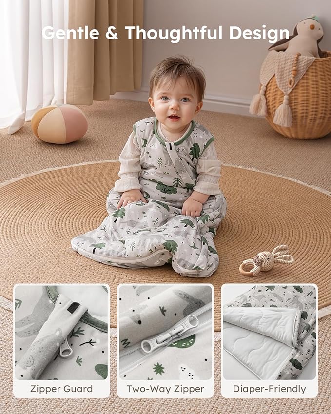 Yoofoss Rayon Made from Bamboo Baby Sleep Sack 0-6 Months 1.0 Tog Baby Wearable Blanket, Super Soft Infant Toddler Sleeping Sack 2-Way Zipper