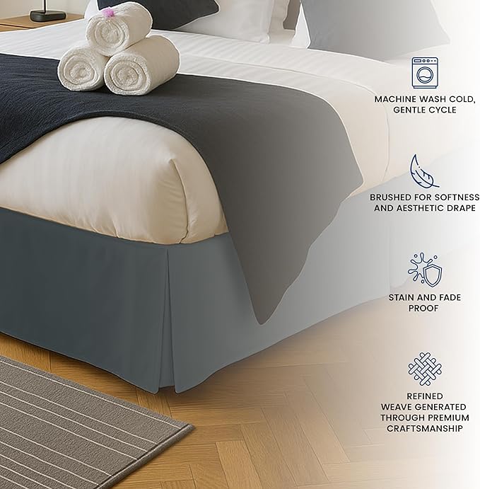 Utopia Bedding Twin Bed Skirt - Soft Quadruple Pleated Ruffle - Easy Fit with 15 Inch Tailored Drop - Hotel Quality, Shrinkage and Fade Resistant (Twin, Grey)