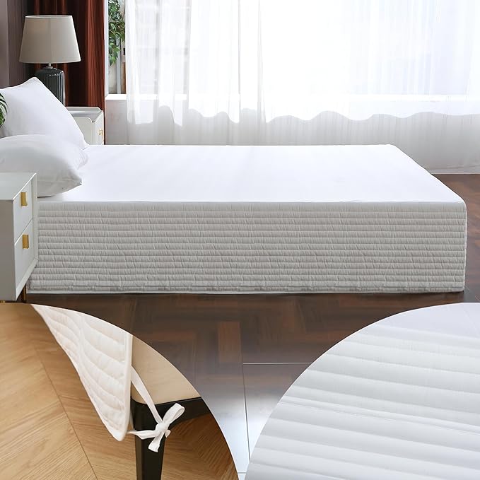 Full Bed Skirt-Box Spring Cover with 14 Inch Tailored Drop,Wrinkle and Fade Resistant Hotel Wrap Around Bed Skirts,Bed Frame Cover (Horizontal Stripe White, Full)