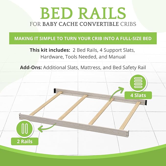 Full-Size Conversion Kit Bed Rails for Baby Cache Convertible Cribs - Solid Wood Rail - Toddler and Adult Bed Rail for Full-Size Beds - Essential Nursery & Baby Furniture (Antique White)