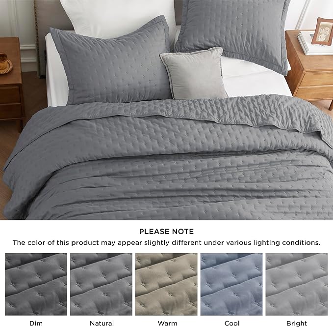 Bedsure Quilts Queen Size - Grey Bedspread Queen Size & Lightweight Comforter, Modern Coverlet with Clover Pattern, Ultra Soft All-Season Bedding, 90 x 96 Inches