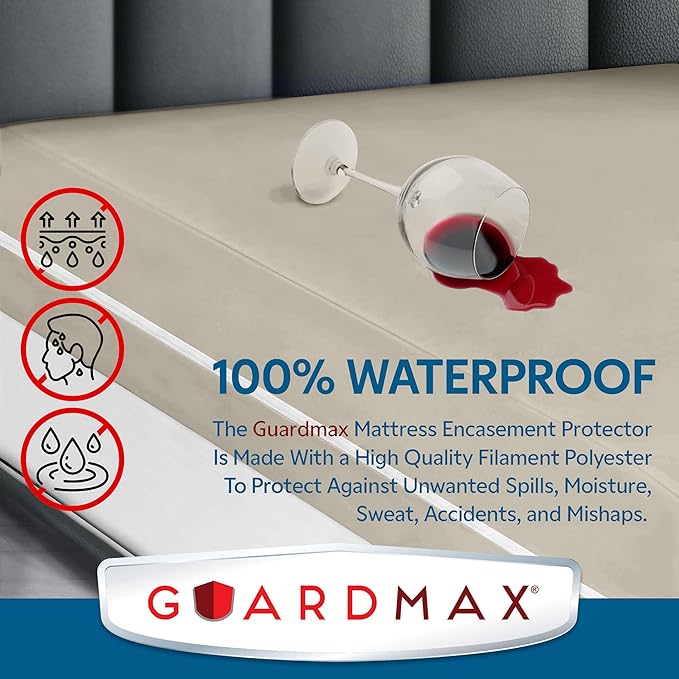 Guardmax Jersey Knitted Cot Size Zippered Mattress Encasement - Waterproof & Bed Bug Proof Mattress Protector - Comfortable, Soft, and Noiseless Zippered Bedding - Dust Mite Proof (33 x 75 x 10)