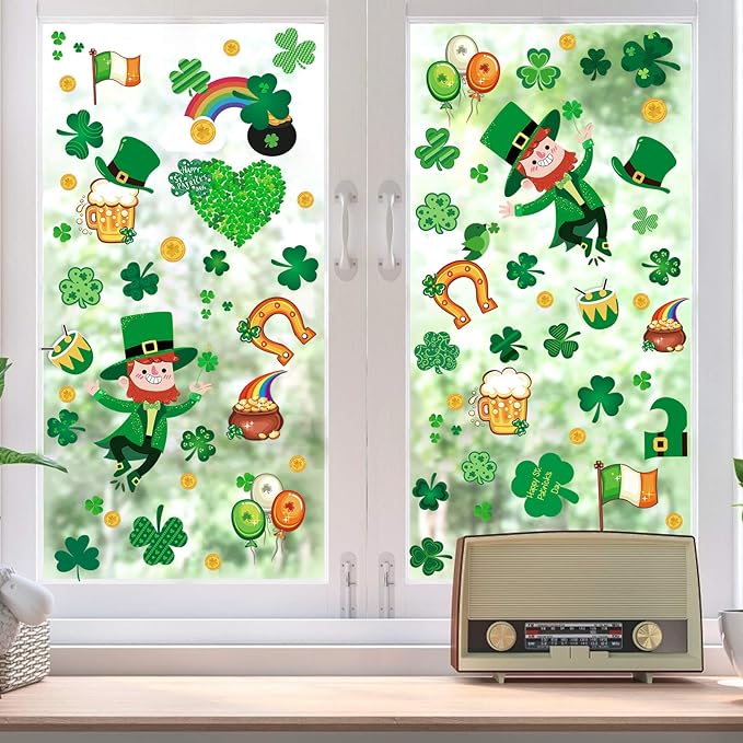 St Patricks Day Window Clings, 150 Pcs Shamrock Window Stickers for St Patricks Day Decorations