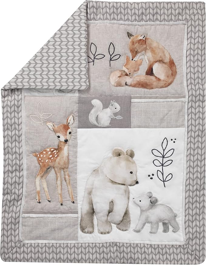 Lambs & Ivy Painted Forest 4-Piece Crib Bedding Set - Gray, Beige, White