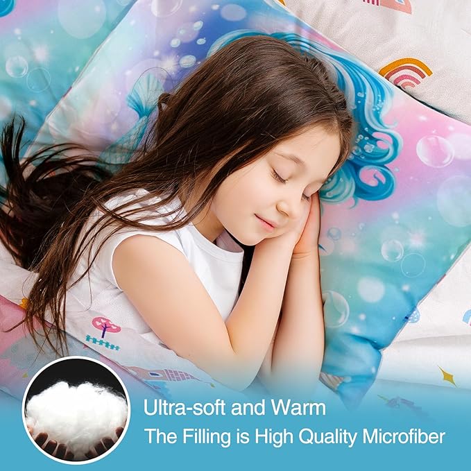 A Nice Night Mermaid Comforter Set Twin 6-Piece Bedding for Girls 3-15 Years, Soft Polyester All-Season Bed in a Bag, Princess Theme Twin Bed Quilt