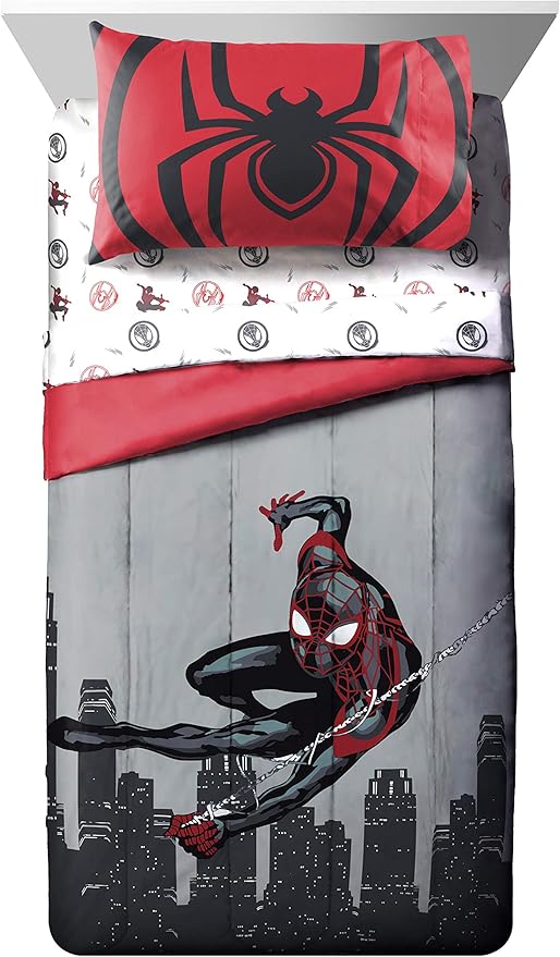 Jay Franco Marvel Miles Morales New Kid 7 Piece Full Bed Set - Includes Comforter & Sheet Set Bedding - Super Soft Fade Resistant Microfiber (Official Marvel Product)
