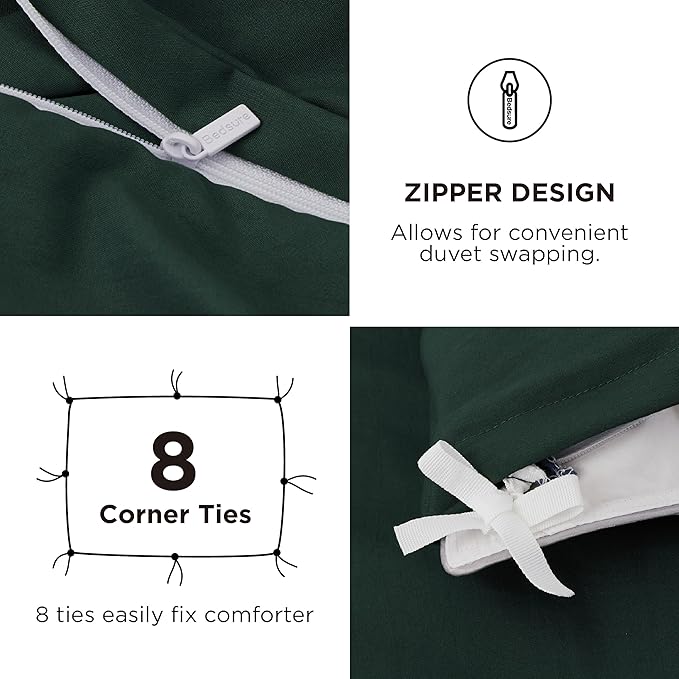 Bedsure Duvet Cover Queen Size with Fitted Sheet - 4 Pieces Prewashed Cotton-Like Polyester Extra Soft Bedding Set, Includes 1 Duvet Cover 90x90 Inches, 2 Pillow Shams, 1 Fitted Sheet, Forest Green