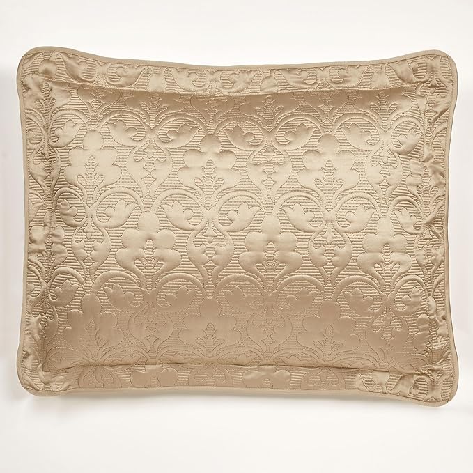 Cambridge Classic Luxury Bedding | Neutral Wheat Solid Color Polyester Satin | Elaborate Damask Quilting | Generous 21 Inch Drop | 3 Piece Bed Set Includes Oversized Full Bedspread & 2 Standard Shams