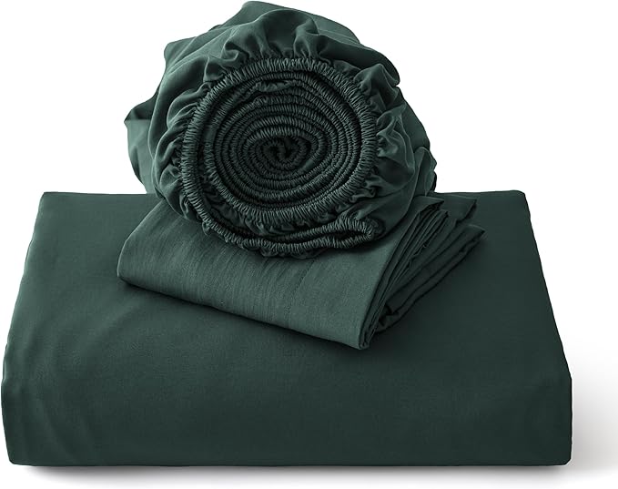 Bedsure Duvet Cover Full Size with Fitted Sheet - 4 Pieces Prewashed Cotton-Like Polyester Extra Soft Bedding Set, Includes 1 Duvet Cover 80x90 Inches, 2 Pillow Shams, 1 Fitted Sheet, Forest Green