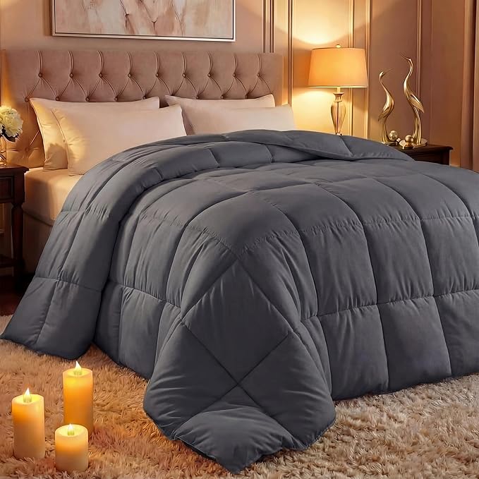 Utopia Bedding Comforter Duvet Insert, Quilted Comforter with Corner Tabs, Box Stitched Down Alternative Comforters Twin Size (Grey)