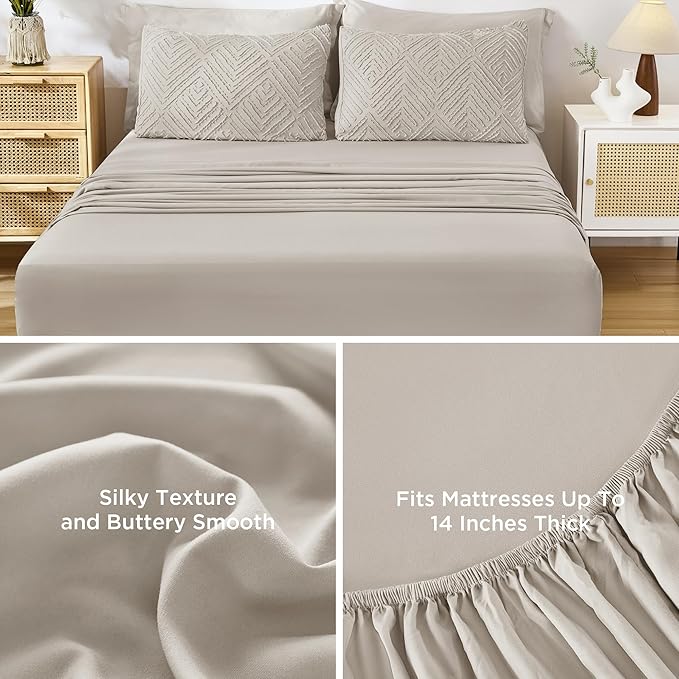Andency King Size Comforter Set 7 Pieces Linen - Bed in a Bag King Boho Lightweight Fluffy Tufted Bedding Sets with Quilt Comforter, Sheets, Pillowcases & Shams