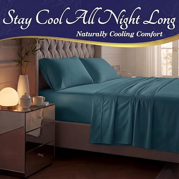 DECOLURE 100% Viscose Derived from Bamboo Sheets Full Size - Luxury 4 Pc Naturally Cooling Sheets, Ultra Soft Bed Set - Deep 17" Pockets, Durable Double Stitching, Oeko Tex Standard (Navy Blue)