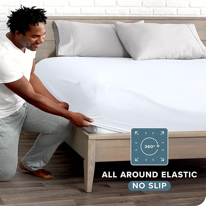 Bare Home Fitted Bottom Sheet Twin Size - Premium 1800 Microfiber - Ultra-Soft Hotel Luxury - Deep Pocket - Durable and Long Lasting (Twin, White)