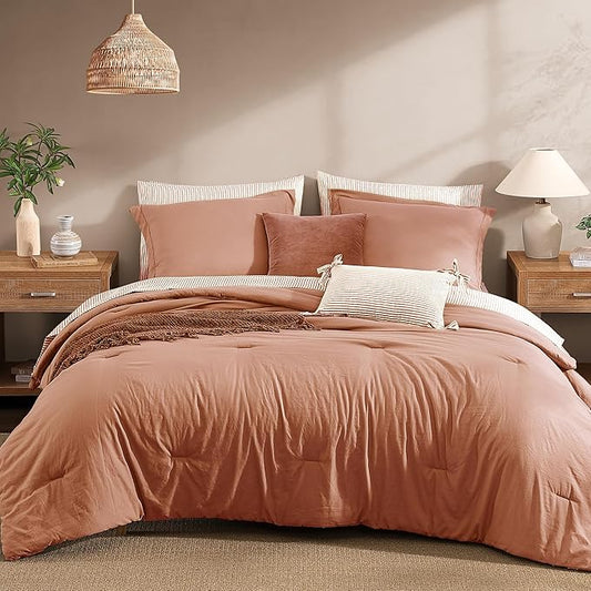 Monbix Full Size Comforter Set - 7 Pieces Autumn Leaf Prewashed Bed in a Bag Full Bedding Sets with Comforters, All Seasons Comforter Bed Set with Sheets, Pillowcases & Shams