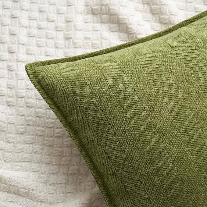 MIULEE Pack of 2 Moss Green Decorative Pillow Covers 24x24 Inch Soft Chenille Luxurious Couch Throw Pillows Farmhouse Cushion Covers Euro Shams Elegant Design for Sofa Bed Living Room Spring Decor