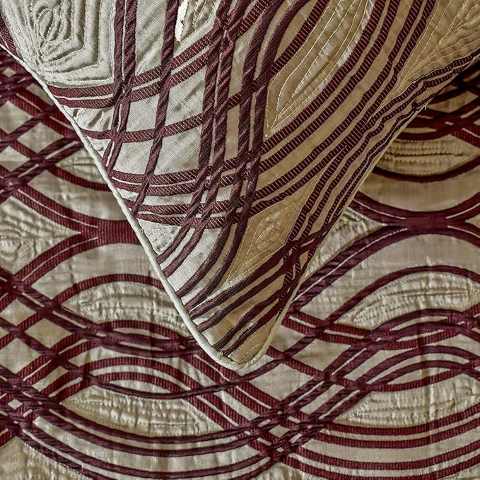 The HomeCentric King/Queen/Twin Brown Decorative Bed Runner CA King 86"x18" Bed Runner Without Pillow Cover, Quilted, Swirl Pattern Bed Scarf on Satin Fabric - Brown Swirls