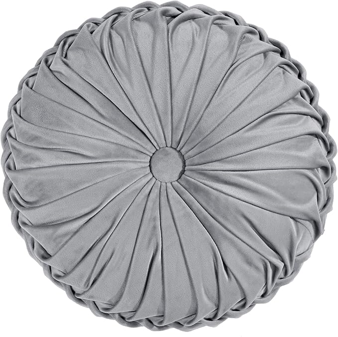 Lush Decor Round Pleated Soft Velvet Decorative Throw Pillow, 1 Count, 15" Diameter, Dark Gray - Plush Round Pillow, Seat Cushion, Decorative Pillows For Bed, Couch, Or Chair