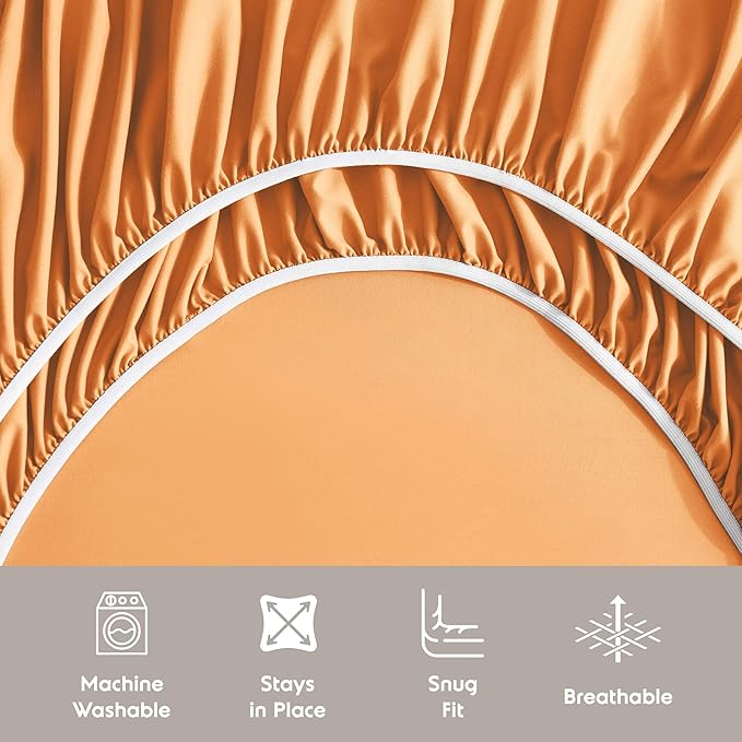 Nestl Split King Sheet Set - 1800 Ultra-Soft Microfiber Bed Sheets - Double Brushed - Deep Pockets - Easy Fit - 5 Piece Set - Bed Sheets & Pillowcases (Split King Size, Light Orange)