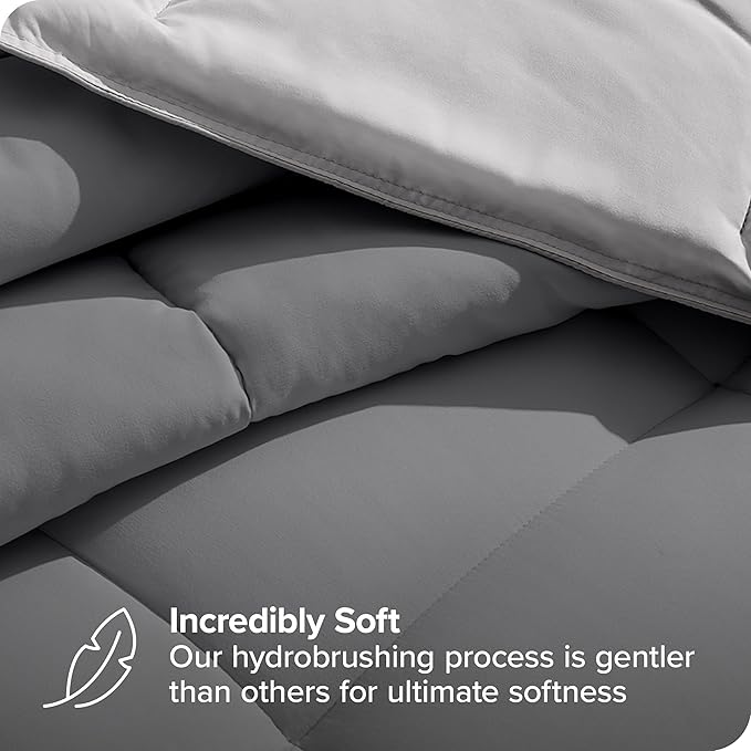 Bare Home Reversible Bed-in-A-Bag Comforter & Sheet Set - Full Extra Long - Down Alternative - Soft - Bedding Set (Full XL, Light Grey, Grey)