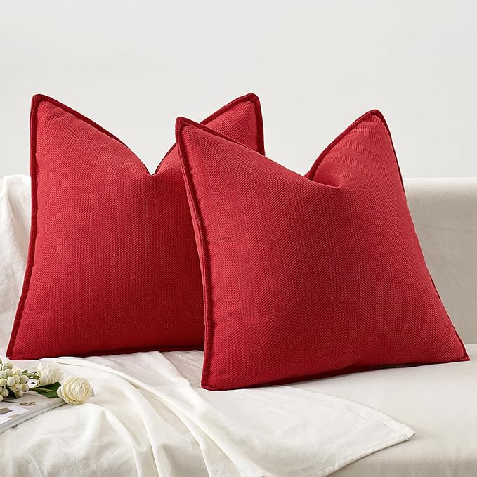 MIULEE Pack of 2 Red Decorative Pillow Covers 18x18 Inch Soft Chenille Luxurious Couch Throw Pillows Farmhouse Cushion Covers with Elegant Design for Sofa Bedroom Living Room Home Decor