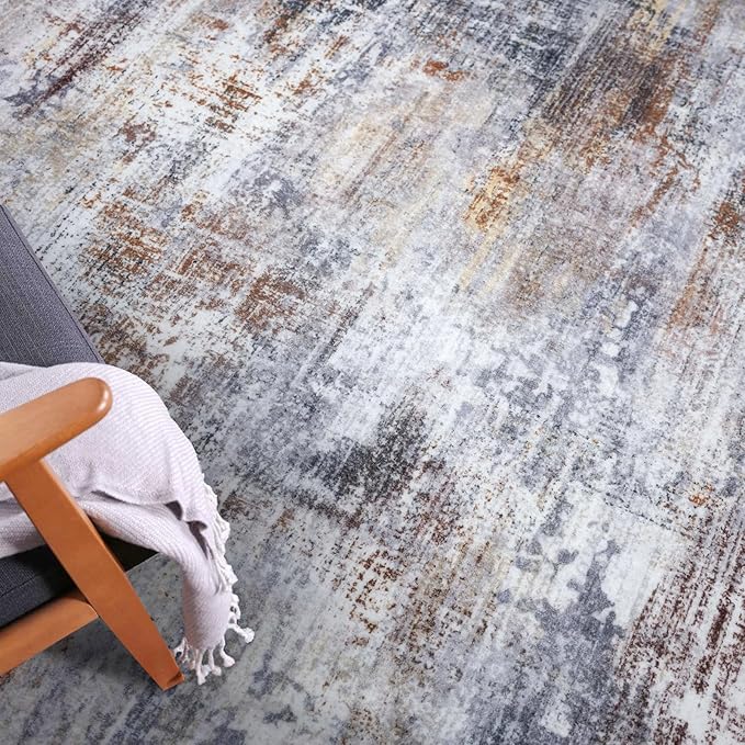 IOHOUZE Abstract Runner Rug 2x8 Ft Washable Runners for Hallways, Non Slip Kitchen Runner Soft Printed Faux Wool Entryway Runner Indoor, Modern Abstract Floor Carpet for Hall Bedroom, Orange Grey
