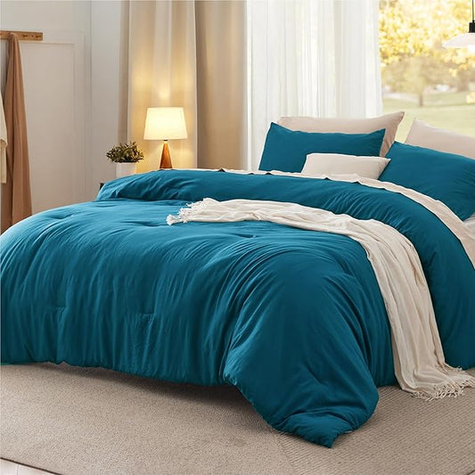 Bedsure Full Comforter Set, Teal Soft Prewashed Bedding for All Seasons, 3 Pieces GentleSoft™ Bed Set, 1 Lightweight Comforter (82"x86") and 2 Pillowcases (20"x26")