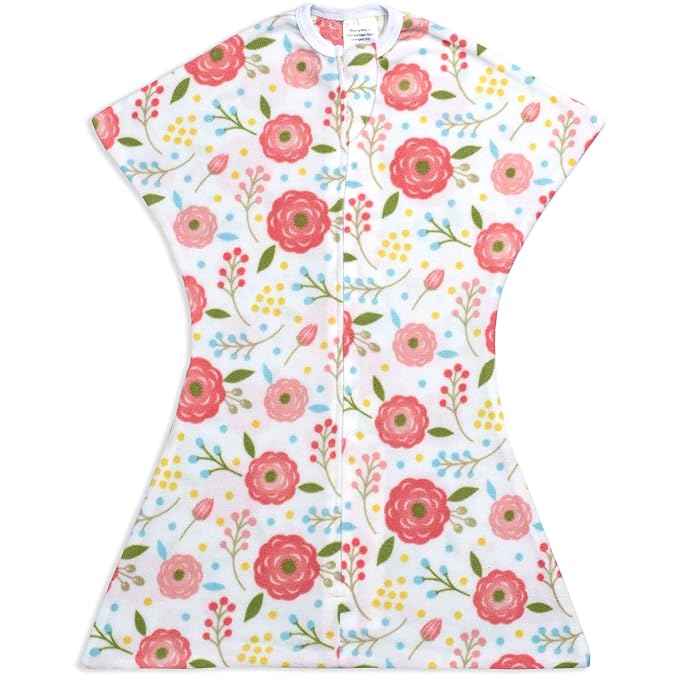 SleepingBaby Zipadee-Zip Transition Swaddle - Cozy Fleece Wearable Blanket with Two-Way Zipper for Baby Sleep - Pretty Poppy, Medium (6-12 Month)