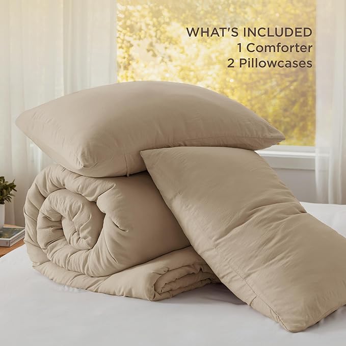 Bedsure Oversized Queen Comforter Set, Khaki Soft Prewashed Bedding for All Seasons, 3 Pieces GentleSoft™ Bed Set, 1 Lightweight Comforter (98"x98") and 2 Pillowcases (20"x26")
