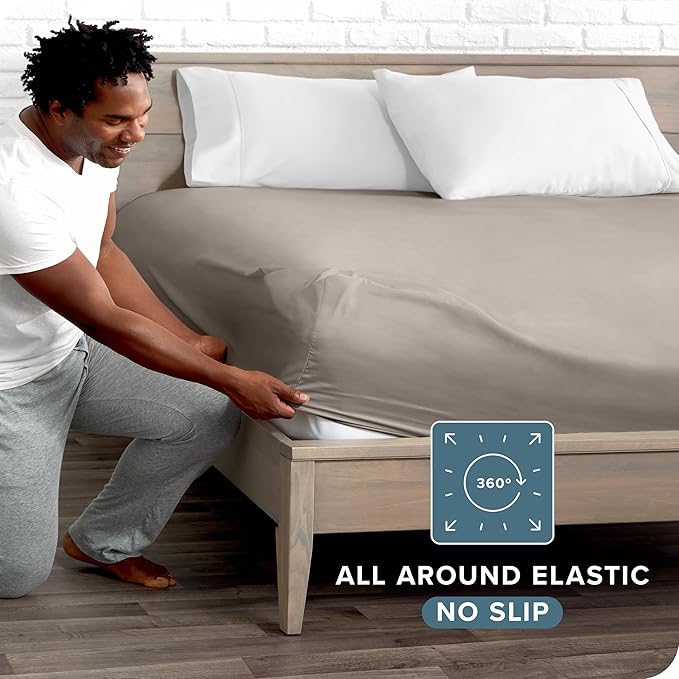 Bare Home Fitted Bottom Sheet Twin Extra Long - Premium 1800 Microfiber - Ultra-Soft Wrinkle Free - Deep Pocket - Twin XL Fitted Sheet (Twin XL, Khaki)