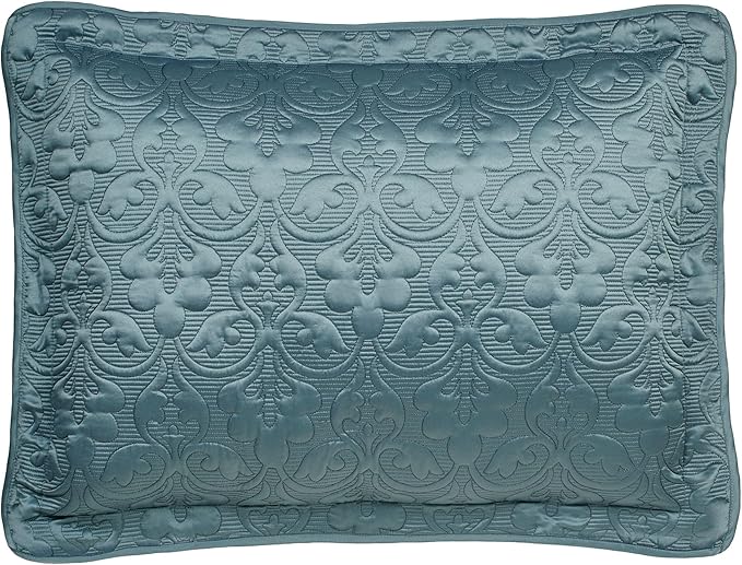Cambridge Classic Luxury Bedding | Blue Shadow Solid Color Polyester Satin | Elaborate Damask Quilting | Fitted, Oversized 24 Inch Drop | 3 Piece Bed Set Includes Queen Bedspread & 2 Standard Shams