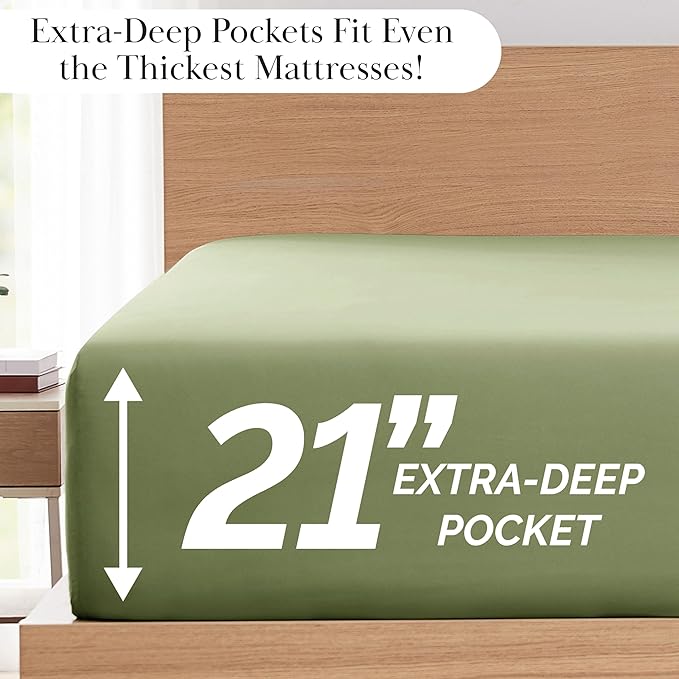 Southshore Fine Living Inc. Split King Bed Sheets 5-Piece Set | 21" Extra Deep Pocket with 2 Pillowcases | Hotel Luxury Quality | Easy Care Shrinkage Free Bedsheet | Microfiber Bedsheets | Sage Green